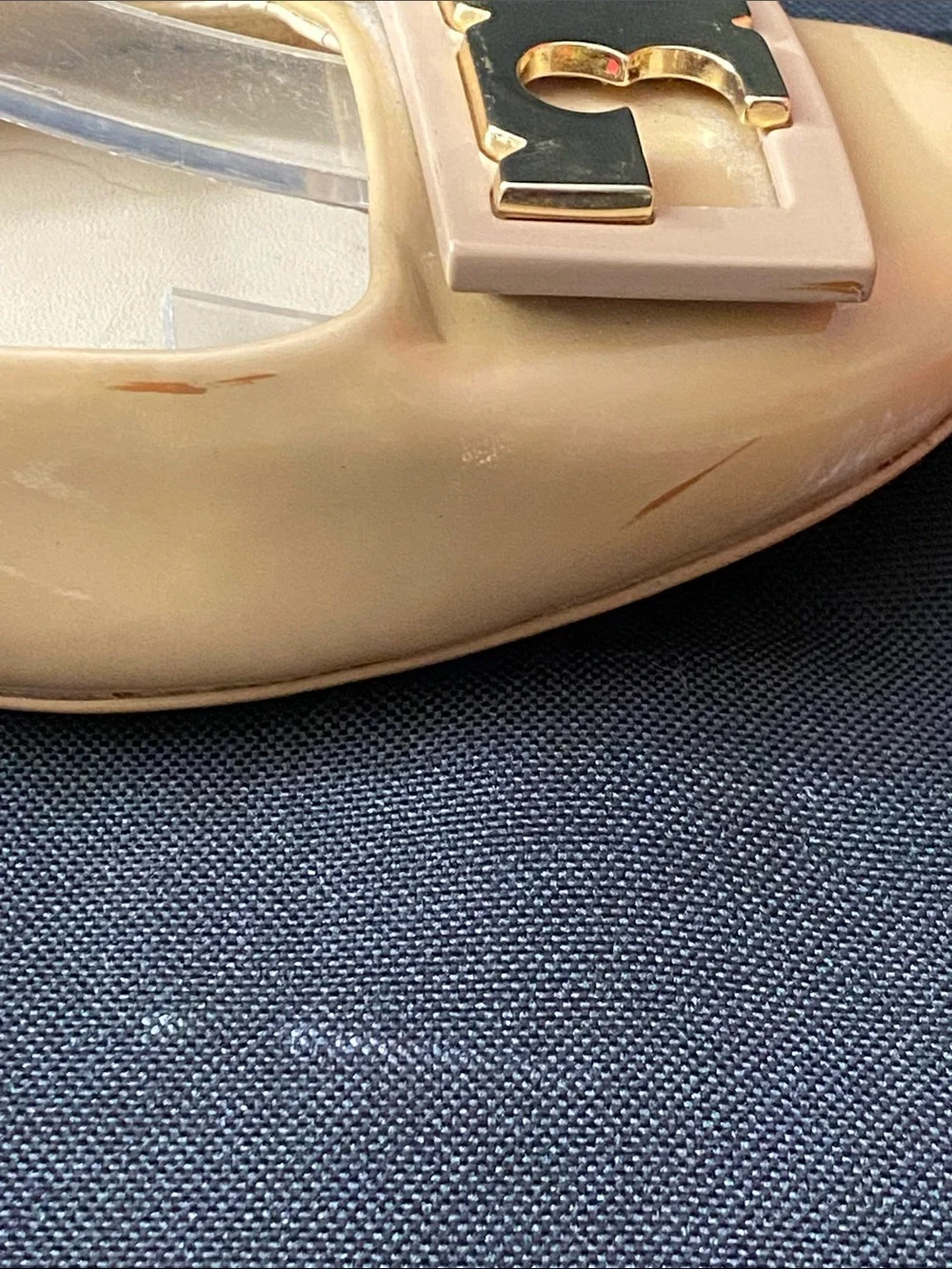 Tory Burch Tan Patent Leather Flats with Gold Logo